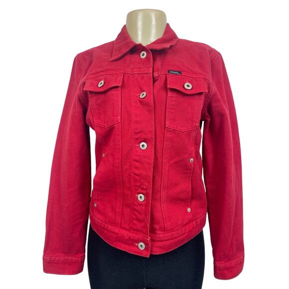 Vintage Guess Jeans Women's Button Down Red Denim Jean Jacket Sz M - Picture 1 of 13